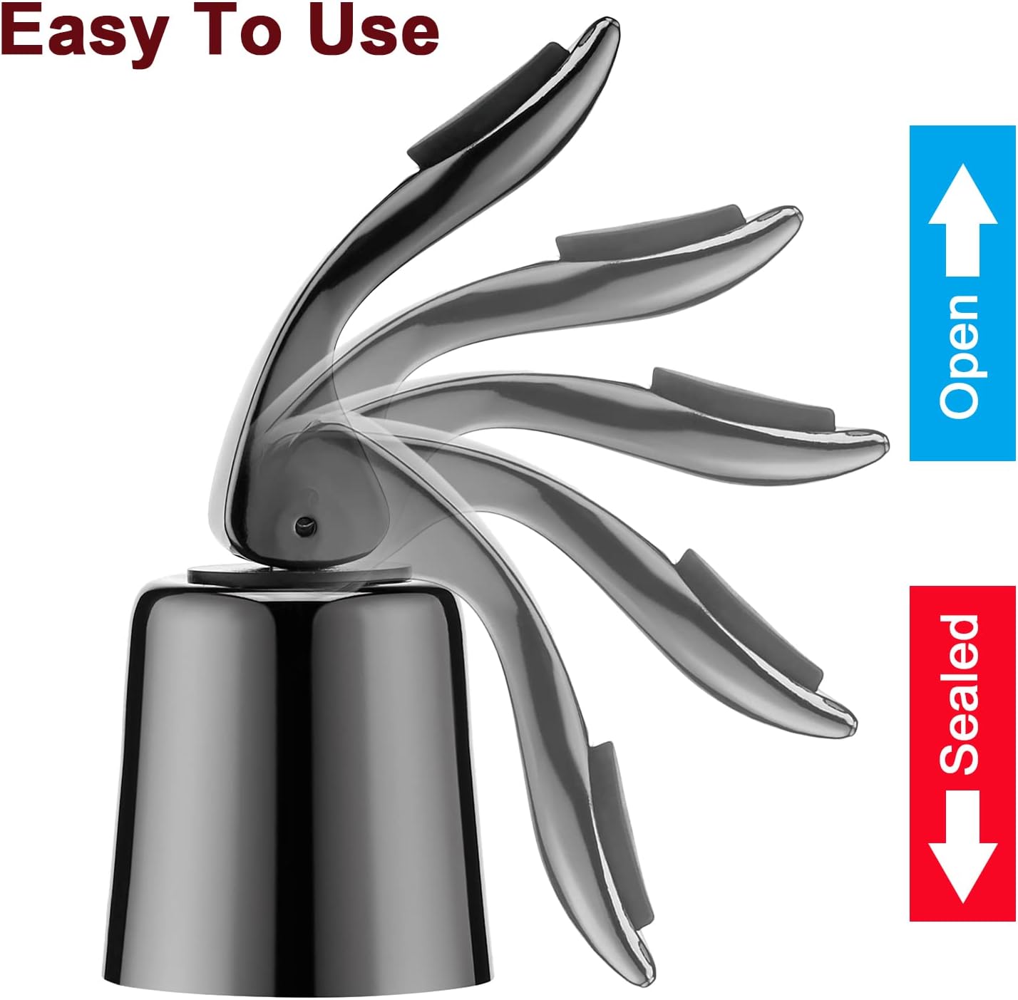 Wine Stoppers for Wine Bottles with Stainless Steel Vacuum Wine Bottle Stopper with Silicone Reusable Wine Corks, Leak proof Keep Fresh Suitable for Red&White Bottle (Black, 2 Pack)