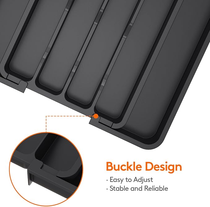 Lifewit Medium Silverware Drawer Organizer, Expandable Utensil Tray for Kitchen, BPA Free Flatware and Cutlery Holder, Adjustable Plastic Storage for Spoons Forks Knives, Black