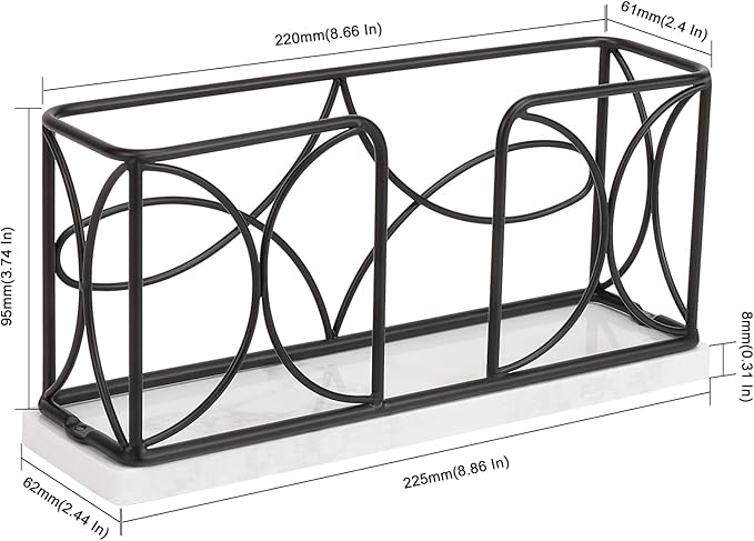 Napkin Holder with Marble Base, Guest Towel Paper Dispenser for Table, Modern Metal Napkin Stand, Ideal for All Bathroom Vanity, Kitchen Decor Accessories (Matte Black, 4 Inch)