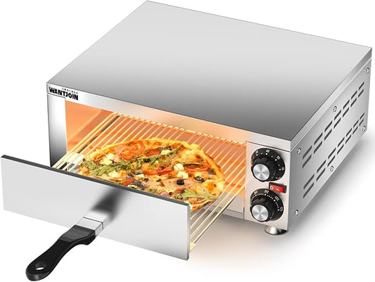 Wantjoin Pizza Oven Indoor - Electric Pizza Ovens Stainless Steel Commercial Countertop Pizza Maker Fits 12" Pizzas, With Timer Crumb Tray, 110W, For Home, Bars, Food Trucks