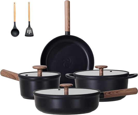 JEETEE Ceramic Cookware Set, 13 Pcs Pots and Pans Set Nonstick with Rotation Removable Handles, Healthy Non-Toxic Cooking Set for All Stoves, Stackable Pots Pans, Oven Safe, PFOA/PFOS Free, Black