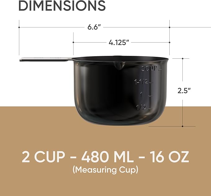 Color Up 2 Cup Measuring Cup, 480ml Black Stainless Steel Metal Measuring Scoop, Easy-Pour Spouts, Engraved Markings, for Dry & Liquid Ingredients