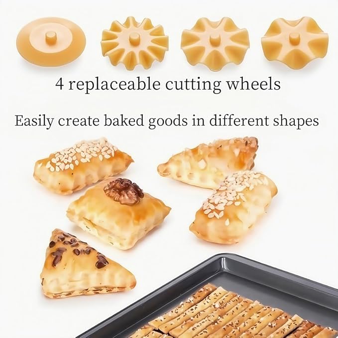 4-in-1 Pasta Cutter Wheel with Interchangeable Rollers | Ravioli, Cookie, Pizza Dough Cutter | Compact Plastic Design (6.1in)