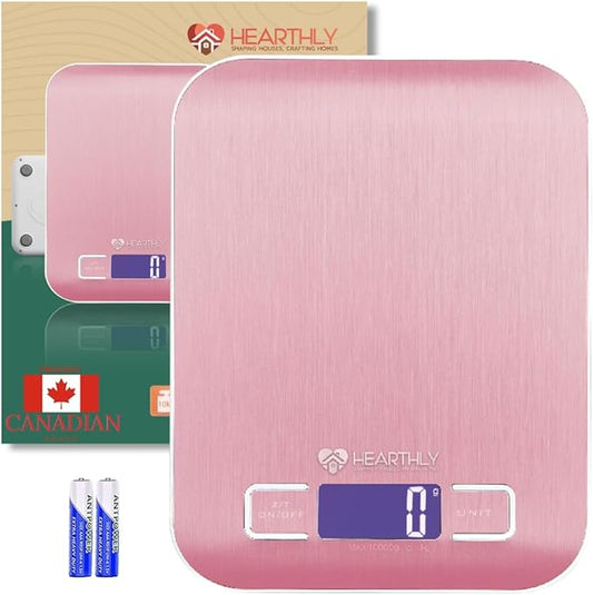 Food Scale, Digital Kitchen Scale for Cooking and Baking, Batteries Included, Weighs up to 22 pounds, Kitchen Scales Digital Weight Grams and Ounces, 304 Stainless Steel - Pink