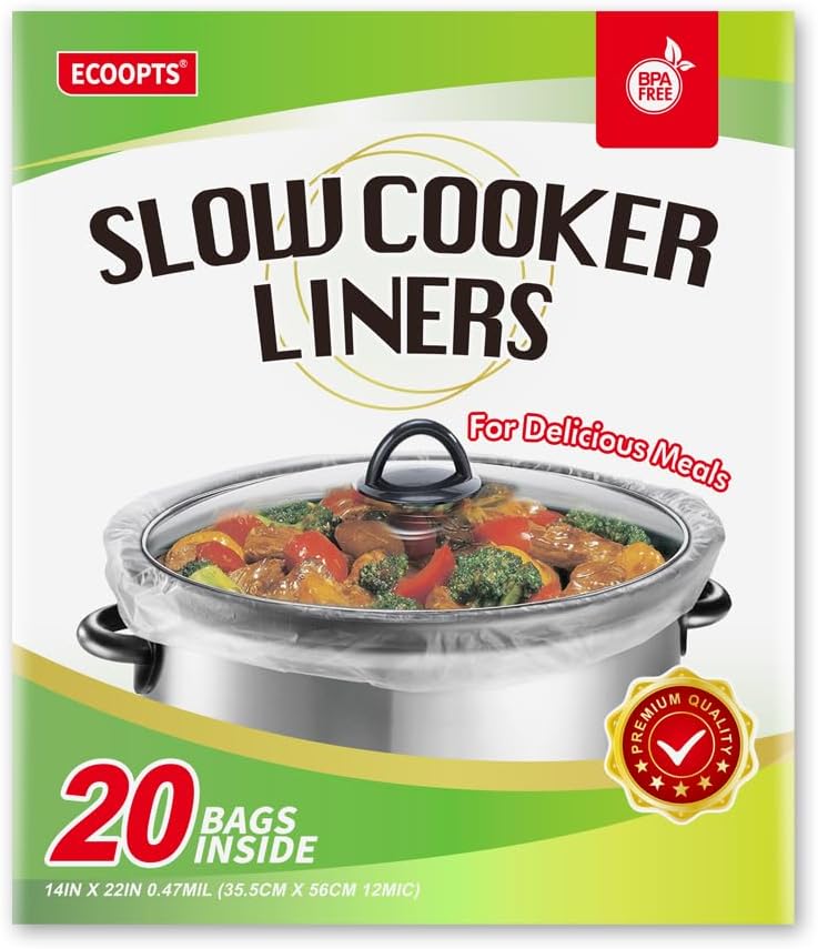 20 Count Disposable Slow Cooker Liners and Cooking Bags | Extra Large Size Fits 6-10QT Pot, 14"x 22" | Suitable for Oval & Round Pot, BPA Free (1 Pack)