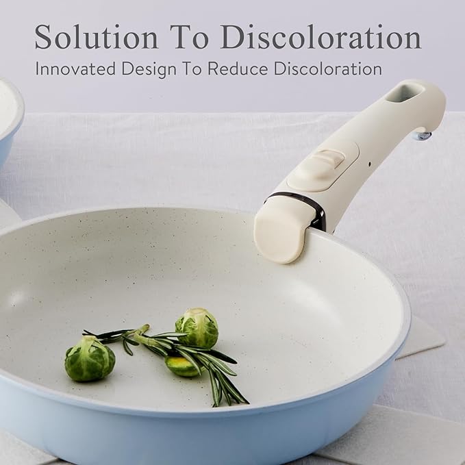 Pots and Pans Set Healthy Non toxic Non Stick Ceramic Cookware Set 21 Pcs Detachable Handles, Oven Safe, Induction Dishwasher, Stackable Frying Pan (PFOS, PFOA Free),Blue