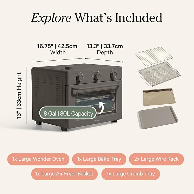 Our Place Large Wonder Oven | 6-In-1 Toxin-Free Air Fryer & Toaster with Steam Infusion | Family-Sized 32QT, 1700W Countertop Design | Includes Bake Tray, Fryer Basket, Large Racks | Char