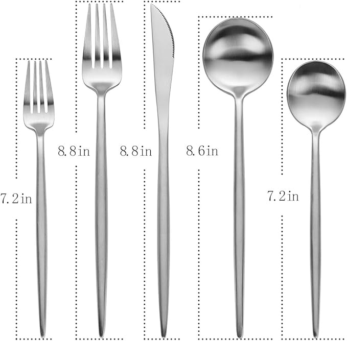 Devico Matte Silverware Set, 20-Piece 18/10 Stainless Steel Flatware Cutlery Utensils Tableware Set Service for 4, Great Gift for Friends/Family, Dishwasher Safe (4 sets, Silver-A)