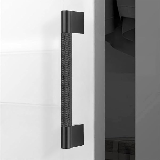10 Pack 6-1/4 inch(160mm) Matte Black Kitchen Cabinet Handles Knurled Cabinet Pulls Black Drawer Pulls Kitchen Hardware