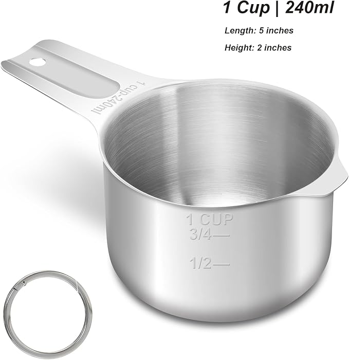 1 Cup (240 ml | 8 oz | 240 cc) Stainless Steel Measuring Cup, Metal Measuring Cup for Cooking & Baking
