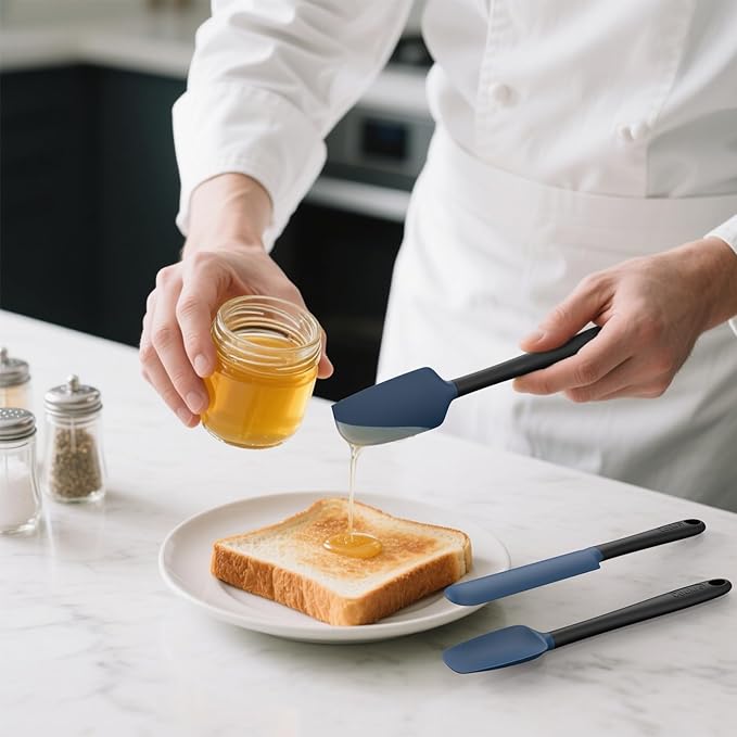 Coukre Silicone Spatula Set of 5,High Heat Resistant, Food Grade Silicone, Upgraded Extended Reinforced Handle,Dishwasher Safe, for Baking, Cooking (Dark Blue Black, Color block)