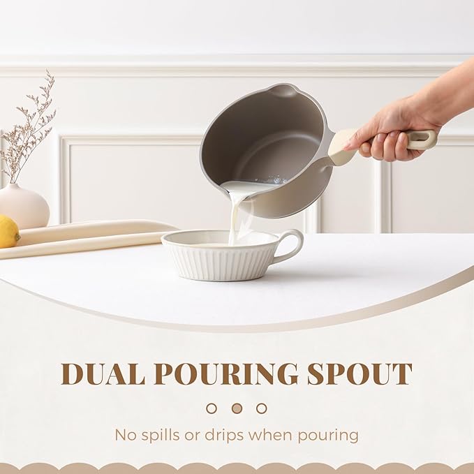 PRICUSIS Nonstick Saucepan with Lid, 2 Quart Sauce Pan, Healthy Sauce Pot with Pour Spouts for Multipurpose Use, PTFE, PFOA Free, Induction Compatible, Apricot