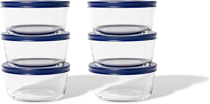 12-Piece Glass Food Storage Containers Set (6 Containers + 6 BPA-Free Lids) | 2-Cup, Leakproof | Microwave, Freezer, Oven & Dishwasher Safe | Ideal for Meal Prep & Pantry Organization