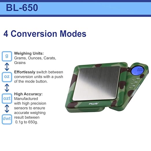American Weigh Scales 650g x 0.1g Digital Pocket Gram Scale-Blade Series | Precision Mini Scale 0.1g Accuracy, Pocket Scale for Kitchen, Gold, Gems & Coin Scale, Smart Digital & Compact Scale