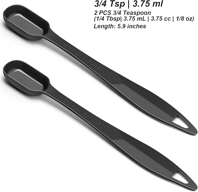 2 Pcs 3/4 Teaspoon(| 3.75 mL | 3/4 Tsp | 1/4 Tbsp | 3.75 cc | 1/8 oz) Stainless Steel Single Measuring Spoon, Long Handle Metal Measuring Spoon, Kitchen Gadgets for Cooking & Baking(Black)