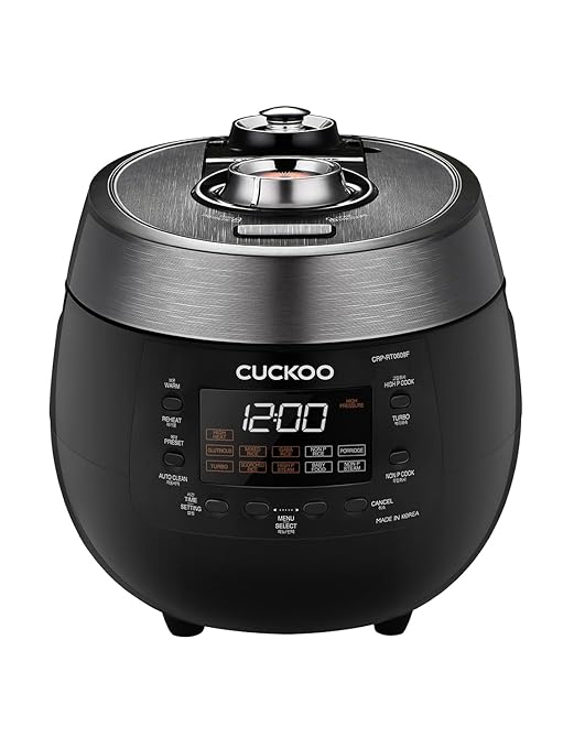 CUCKOO Twin Pressure Rice Cooker 6-Cup Uncooked / 12-Cup Cooked with Nonstick Inner Pot, Versatile Rice Maker & Warmer with 14 Menu Options, Voice Guide, Auto Clean, Black (CRP-RT0609FB)