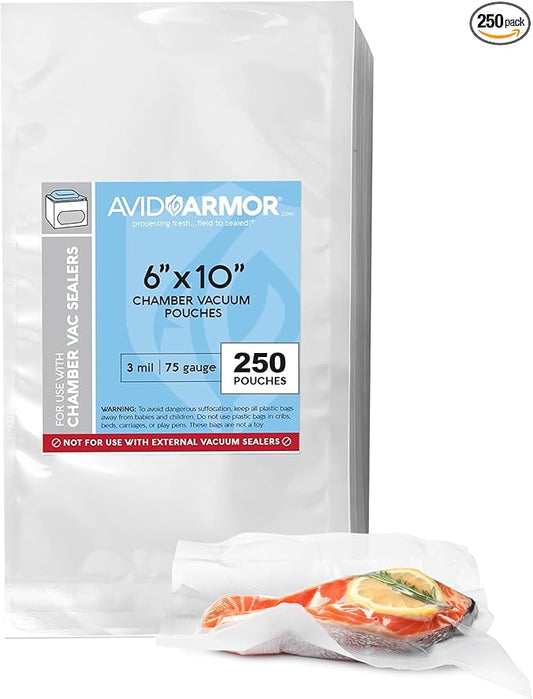 Avid Armor Chamber Vacuum Sealer Bags – Heavy Duty, BPA-Free, Pre-Cut Chamber Vacuum Bags for Food Preservation, Freezer Storage, Sous Vide and more, 250/Pack (6x10) – Multi-Use Vacuum Bags