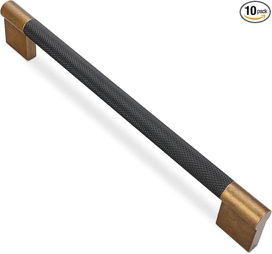 10 Pack 7-1/2 inch(192mm) Black and Antique Brass Kitchen Cabinet Handles Knurled Cabinet Pulls Black Drawer Pulls