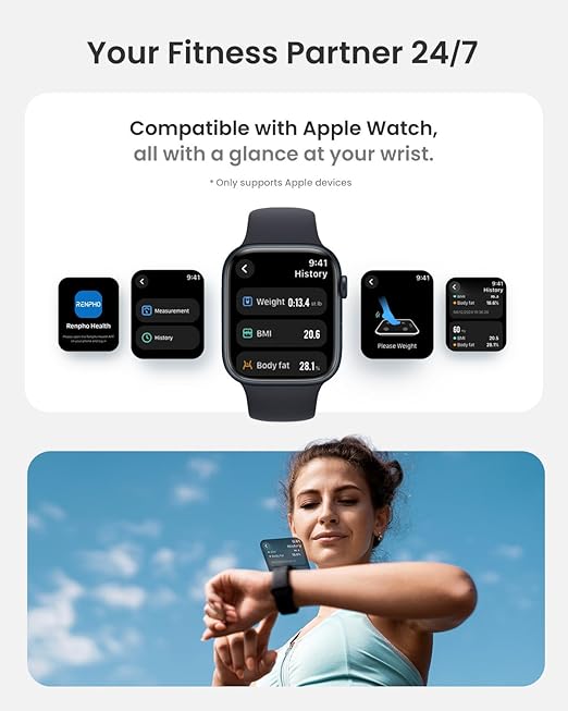 RENPHO Scale for Body Weight, Smart Scale with BMI, Body Fat, Muscle Mass, Bluetooth, 13 Metrics with Large VA Display, Support App Connection, Black, Elis 2X