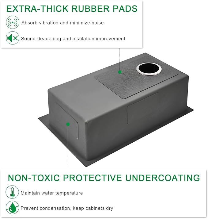 28x18x9 Inch Kitchen Sink Drop in, Handmade 304 Stainless Steel Single Bowl, Centre-Offset Drain, R10 Tight Corner, Topmount Kitchen Sink with Strainer & Bottom Grid