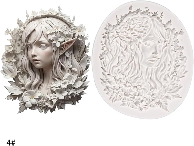(Four-piece set) Flower girl portrait relief, DIY silicone mold, cake chocolate mold wedding cake decoration tool soft cake mold