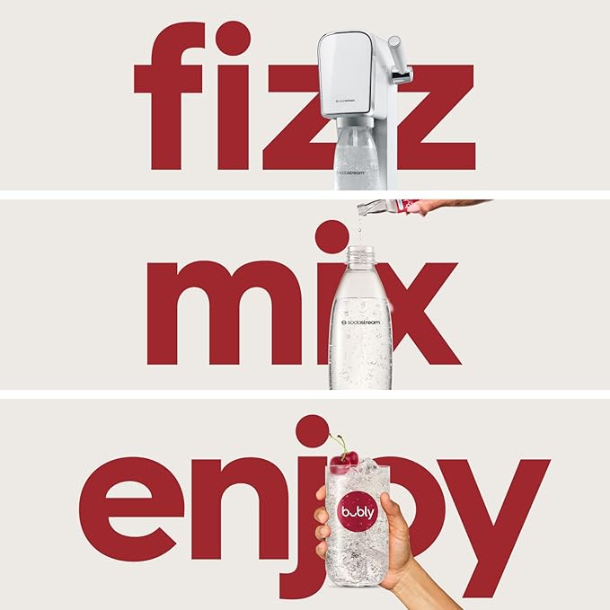 SodaStream - ART Sparkling Water Maker | VALUE BUNDLE | CQC CO2 system | Includes 2x CO2 Cylinders, 2x 32 Fl Oz Dishwasher Safe Bottles, 2x Bubly Flavor Drops | Combine with Pepsi Flavors | White