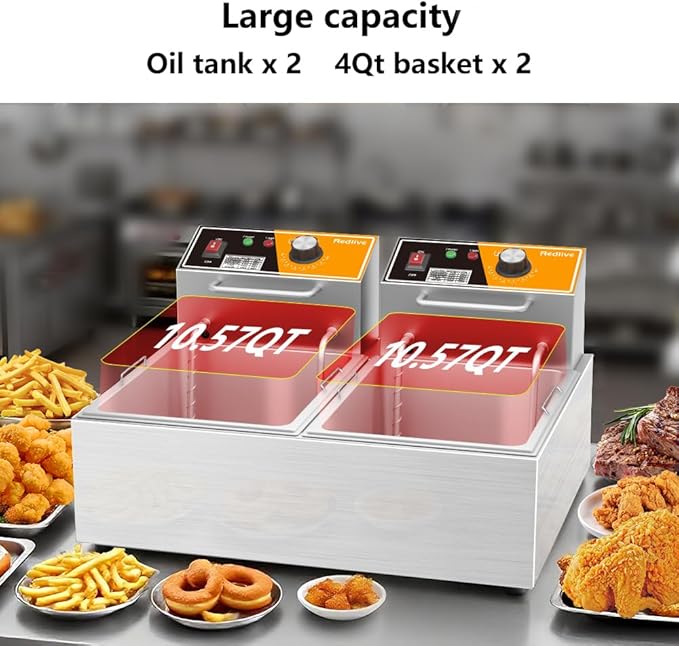 Electric Deep Fryer 20L/21QT Stainless Steel Large Capacity Commercial Fryer with Basket, 3400W 110V Countertop Deep Fryer for Home Kitchen and Restaurant Use withTemperature Control