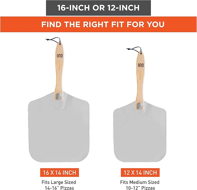 Pizza Peel - 16 x 14-inch Aluminum Metal Spatula Paddle for Extra Large Pizzas. Foldable Wood Handle for Easy Storage, Pizza Oven Accessories. Premium Tool for Baking Homemade Pizza Bread.