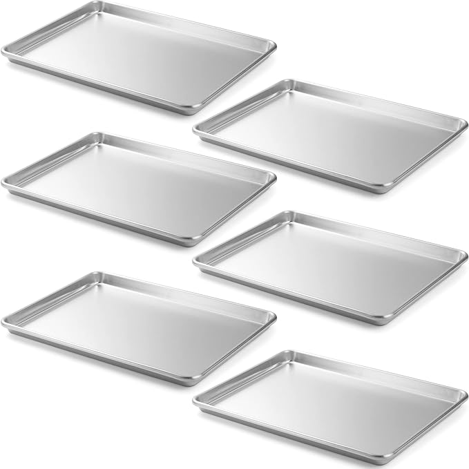 CURTA 6 Pack Aluminum Sheet Pan, NSF Listed Half Size 18 x 13 inch Commercial Bakery Cake Bun Pan, Baking Tray