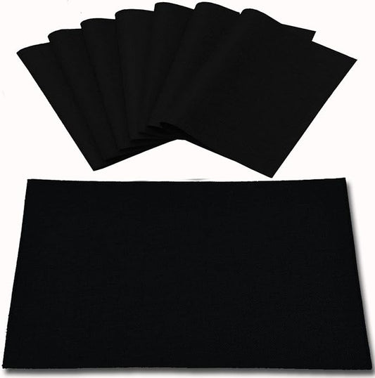 Linen Placemats Set of 8, Machine Washable, Heat Resistant, Wrinkle Free, Thick Polyester Kitchen Place Mats for Dining Table (Black)