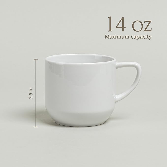 over&back Coupe Porcelain Coffee Mugs - 4-Piece Mug Set - Enjoy the Perfect Cup of Coffee, Tea, Latte, and More - Glossy White - 14 Oz