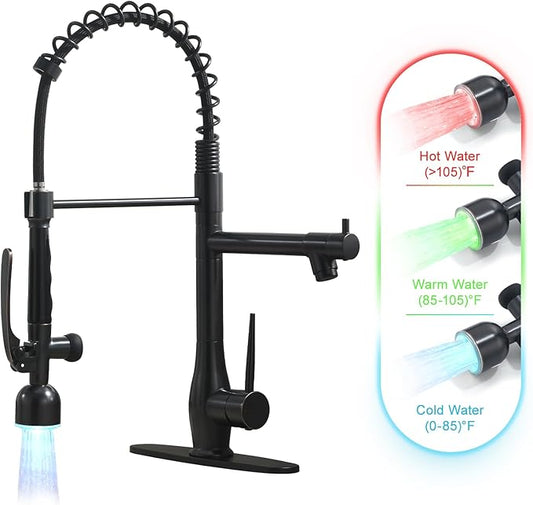 GIMILI Oil Rubbed Bronze Kitchen Faucet with LED Single Handle Kitchen Sink Faucet with Pull Down Sprayer Commercial Double-Headed Stainless Steel Kitchen Faucets Sink with Deck Plate
