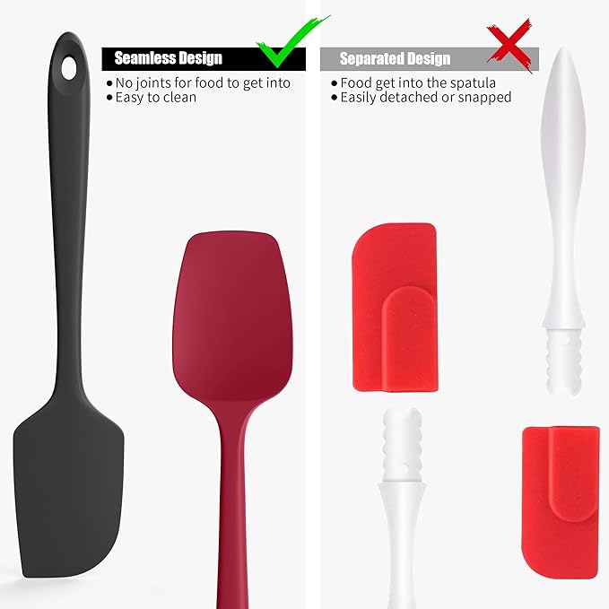 Doosu Silicone Scraper Spoon Spatulas, 600°F Heat Resistant BPA Free Rubber Flat Spatula, Kitchen Mixing Stirring Cooking Spoonula, Non-Stick Dishwasher Safe Baking Supplies (2 Pcs, Black+Red)