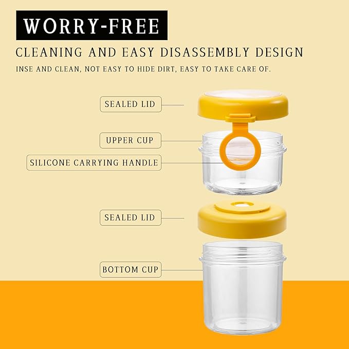 Container Food Overnight Oats Containers with Lids, Folding Spoons 26 oz Plastic Mason Jars Containers with Lids Portable Cereal and Milk Container on The Go (yellow Oatmeal Cup)