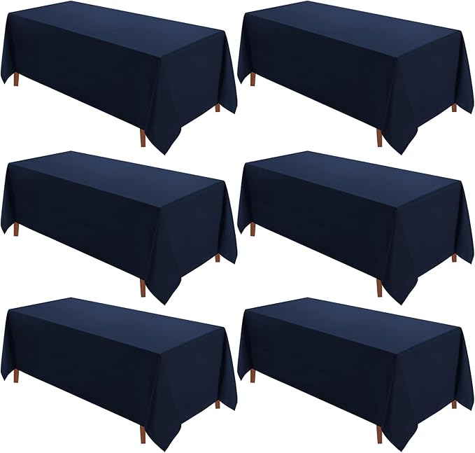 VidaFete Tablecloth 6 Pack 90 * 132inch Rectangle Table Cloth Polyester, Stain Wrinkle Resistant, Rectangular Polyester Table Cover for Kitchen Dinning Party Wedding Buffet Decoration(Navy Blue)
