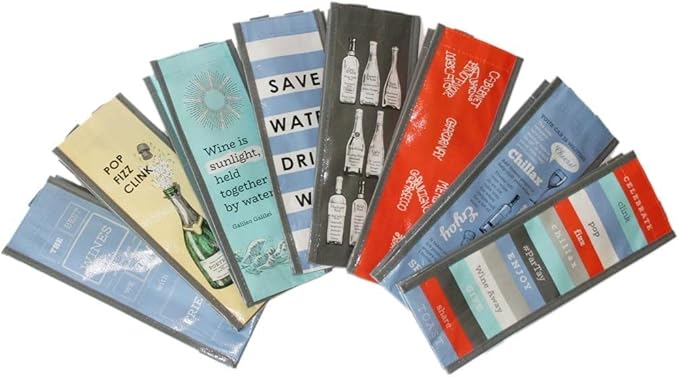 G.U.S GREAT USEFUL STUFF Set of 8: G.U.S. Eco-Friendly Wine Bags - Water Resistant, Reusable Wine Bags with Wide Sturdy Handles. Durable, Affordable. Uniquely Printed Designs