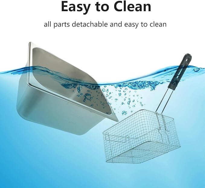 Electric Deep Fryer 10L/10.5QT Stainless Steel Single Tank Commercial Fryer with Basket, 1700W 110V Countertop Deep Fryer for Home Kitchen and Restaurant Use with Oil Thermometer & Temperature Control