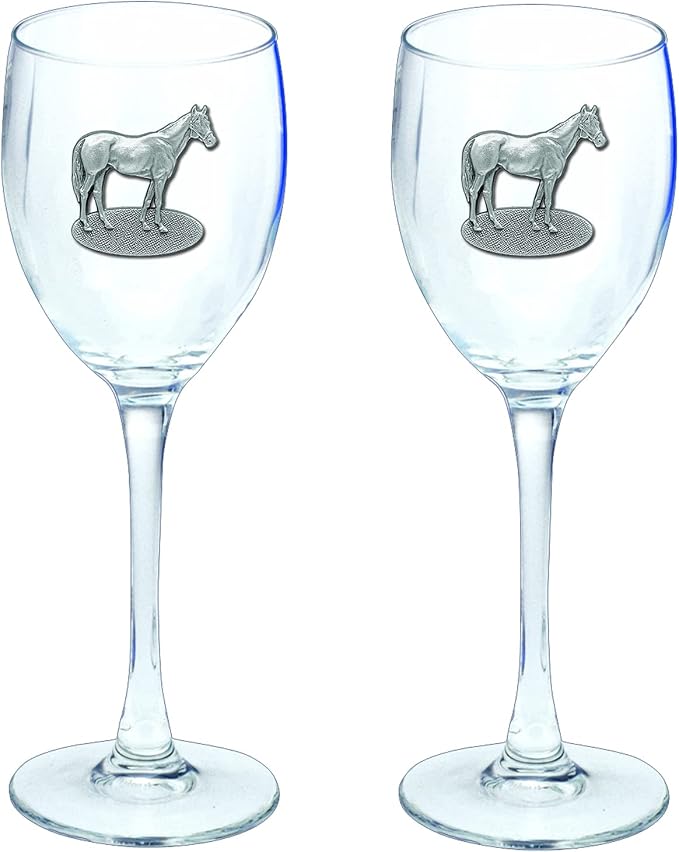 Heritage Pewter Racehorse Glass Goblets – Set of 2 | 12 OZ Goblet Wine Glasses | Expertly Crafted Pewter Glass
