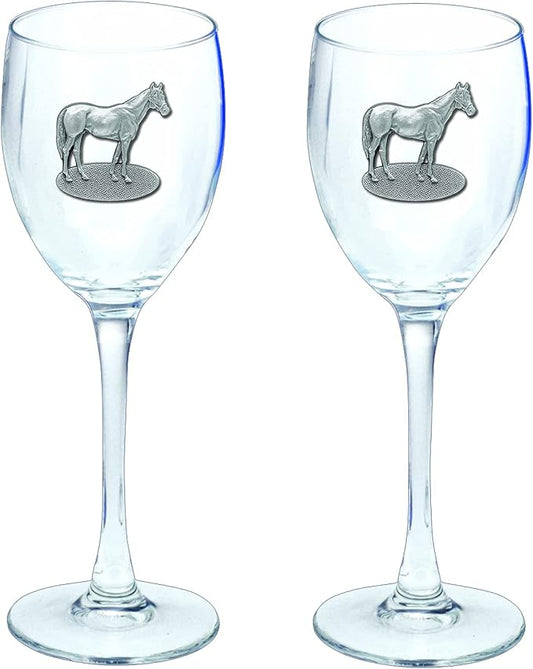 Heritage Pewter Racehorse Glass Goblets – Set of 2 | 12 OZ Goblet Wine Glasses | Expertly Crafted Pewter Glass