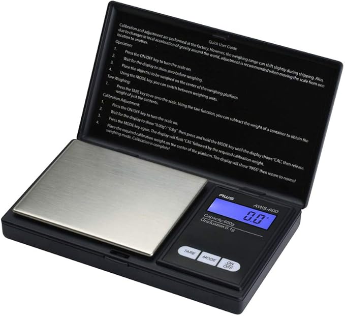 American Weigh Scales Digital Pocket Scale 600g x 0.1g with LCD Display Gram, Ounce, Carat, Grain for Coins, Jewellery, Gemstones, Metals, Kitchen, Food & Medicines – Black
