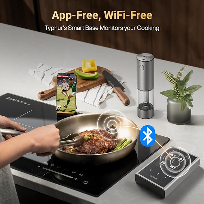 Typhur Sync Wireless Quad Gen 2 Meat Thermometer | 4 Probes | 6 Sensors | LCD Display | WiFi and Bluetooth 5.3 | Improved Stability and Range | IPX8 Waterproof | for BBQ, Grill, Smoker, Oven, Kitchen