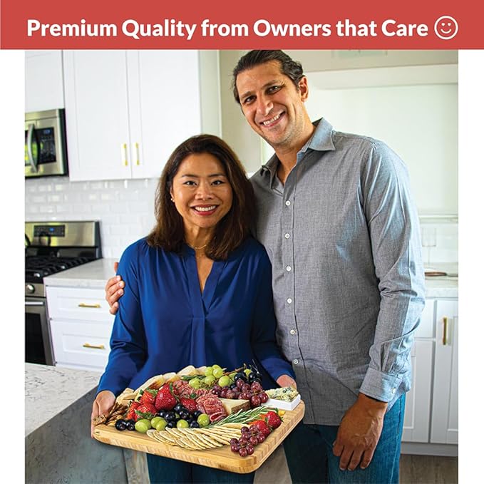 Home Euphoria Large Bamboo Charcuterie Board and Knife Set - Cheese Board with Bowls, Beautiful Gift for Mom