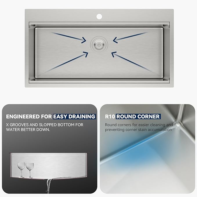 Lordear 36 Drop In Kitchen Sinks Worktation 16 Gauge Stainless Steel Single Bowl Ledge Worktation 36x19 Inch Topmount Overcounter Handmade Kitchen Sink Basin With Cutting Board