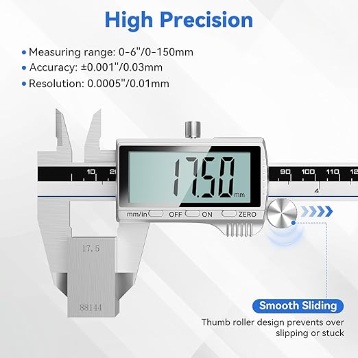 Housolution Digital Caliper, 12Inch Caliper Measuring Tool with Large LCD Screen, Inch/MM Switch, 4 Measuring Ways, Stainless Steel Micrometer Vernier Caliper with Splashproof Screen for Woodworkers