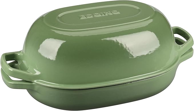 Enameled Cast Iron Oval Dutch Oven Pot with Lid, Dutch Oven for Sourdough Bread Baking, Oval Bread Pan, 7qt, Pistachio Green