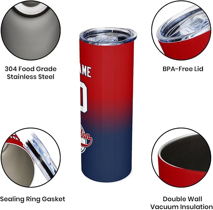 Custom Tumbler Stainless Steel Cup Personalized Baseball Vacuum Insulation Travel Mug Add Your Name Number Fans Gift for Baseball Fans