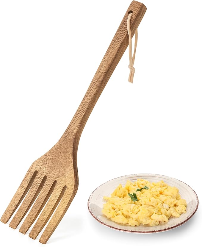 Baderke 10 Inches Acacia Wooden Forks for Cooking Kitchen Baking Tool Five Tines Long Handle Wood Fork for Home Restaurant Kitchen Salad Pasta Grill Tasting Utensils