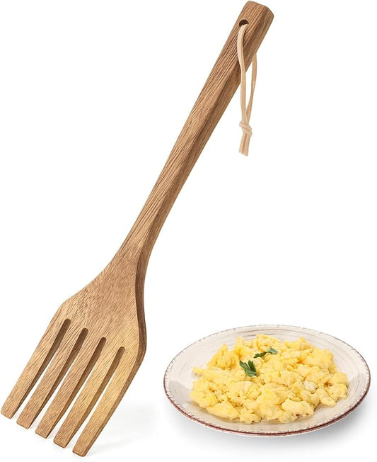 Baderke 10 Inches Acacia Wooden Forks for Cooking Kitchen Baking Tool Five Tines Long Handle Wood Fork for Home Restaurant Kitchen Salad Pasta Grill Tasting Utensils