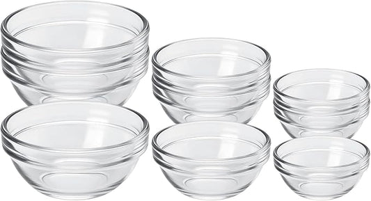 12-Piece Mini Glass Prep Bowls Set - 4x 1.5 oz, 4x 2.5 oz, 4x 4.5 oz Small Nesting Mixing Bowls for Kitchen, Food Prep, Spices, Sauces & Snacks