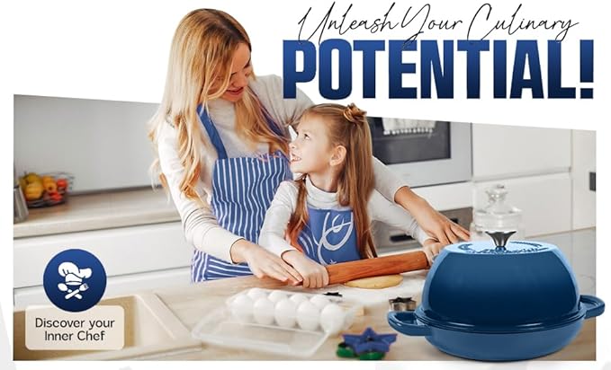 Enameled Cast Iron Dutch Oven Pot with Lid - Dutch Oven for Sourdough Bread Baking - With 5 Blade Bread Lame & Non-Stick Silicone Sling perfect for Sourdough Breads & more. Cast Iton Enamel Braiser Pan with Lid (BLUE, 6 Quart Sourdough Pot)